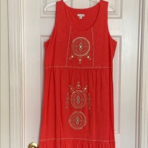 J. Jill Vibrant Coral Maxi Dress with Embroidery and Sequins